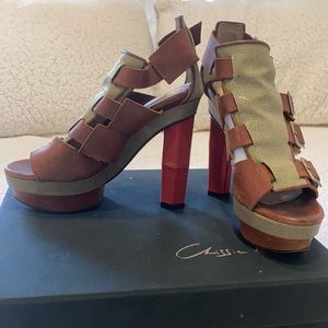 Chrissie Morris Stingray & Leather Platform Sandals w/box